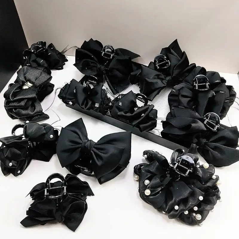 

Черный большой бант для волос, нескользящая заколка для волос в форме акулы для женщин и девочек, зажимы для сильной фиксации, модные аксессуары для волос, подарки