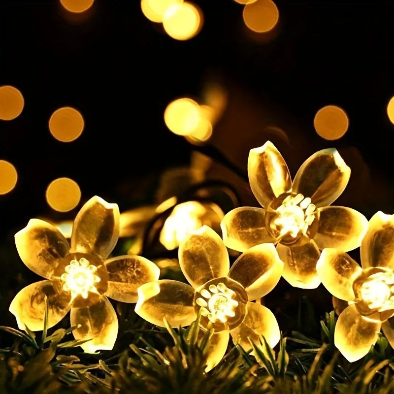 Cadena de luces de flor de cerezo, alimentada por batería guirnalda de hadas, impermeable, cuerdas de iluminación, lámparas de flores de cristal, luz de decoración de vacaciones