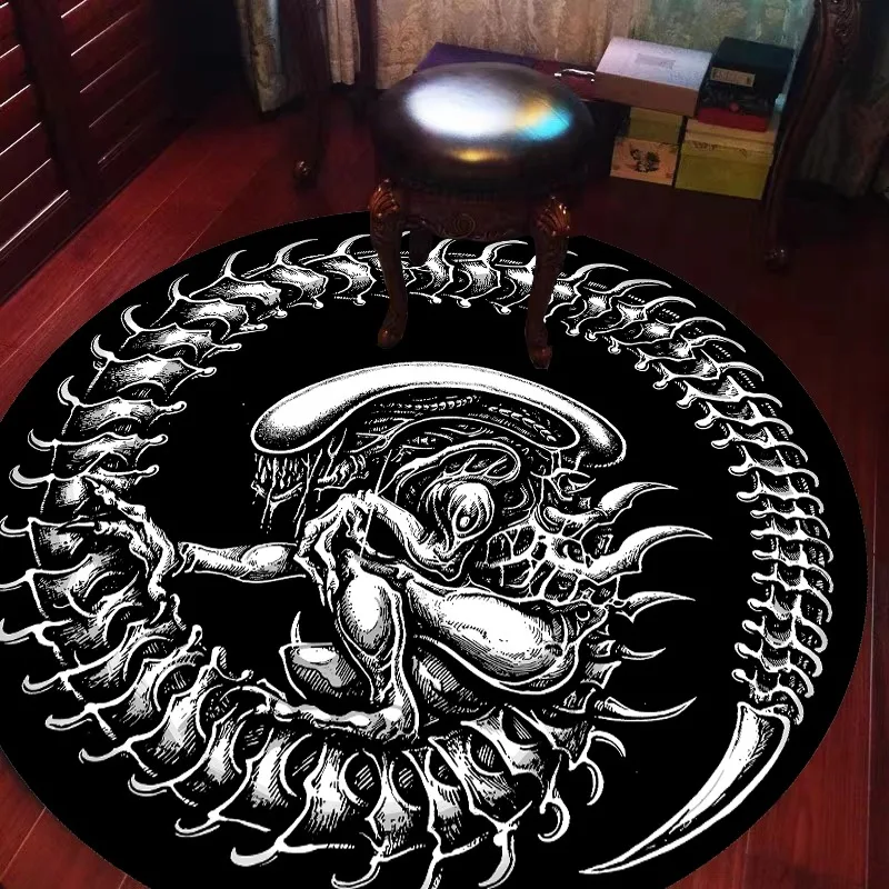 Dark Devil Decorative Carpet – Flanged Fleece Circular Printed Floor Mat for Living Room, Bedroom, Kitchen, Children's Bedroom