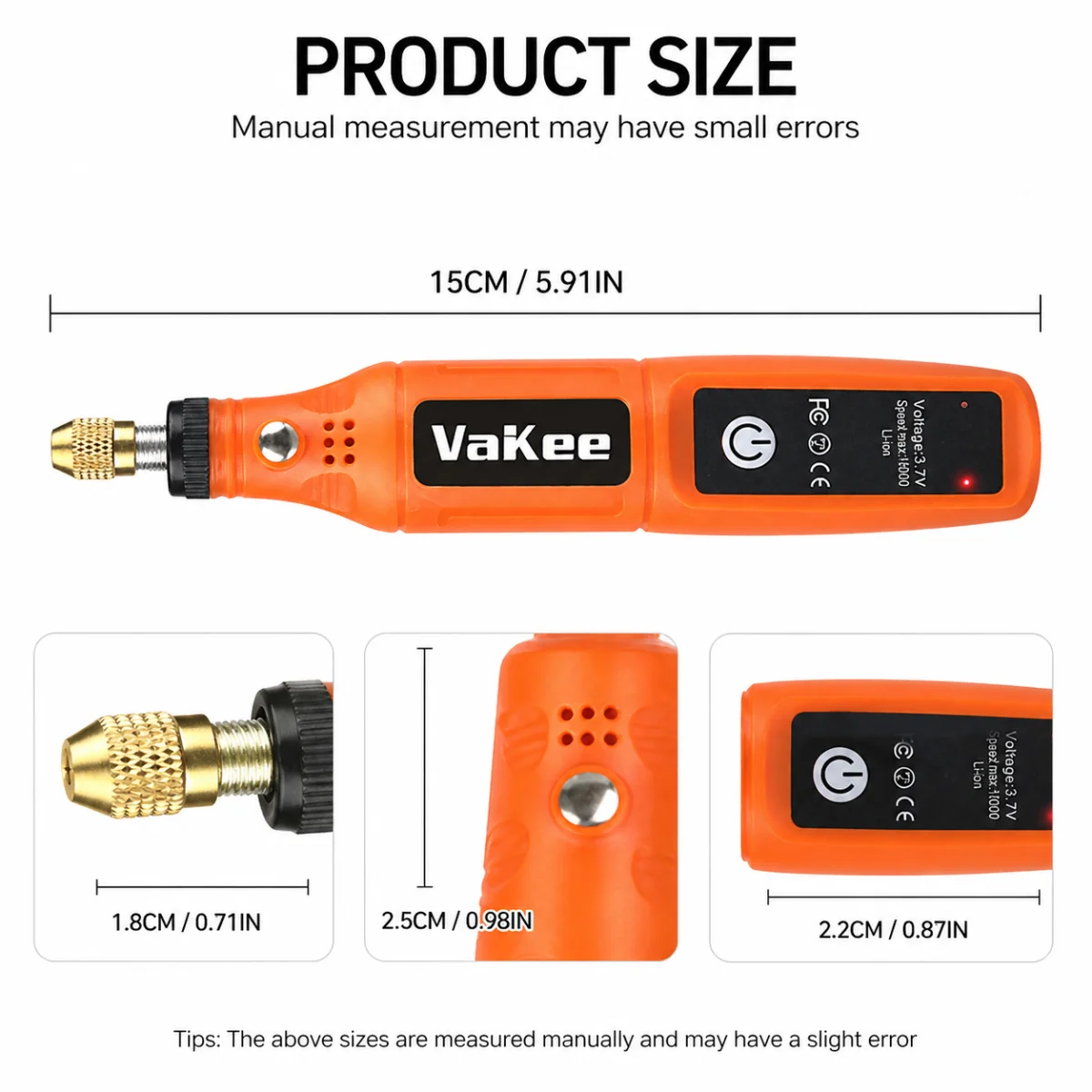 Vakee Mini-Rotationswerkzeug 16000 U/min Tragbarer Wiederaufladbarer Elektrischer Schleifstift 15CM Kabelloser Gravur- und Polierbohrer für Holz und Metall – Detail 1