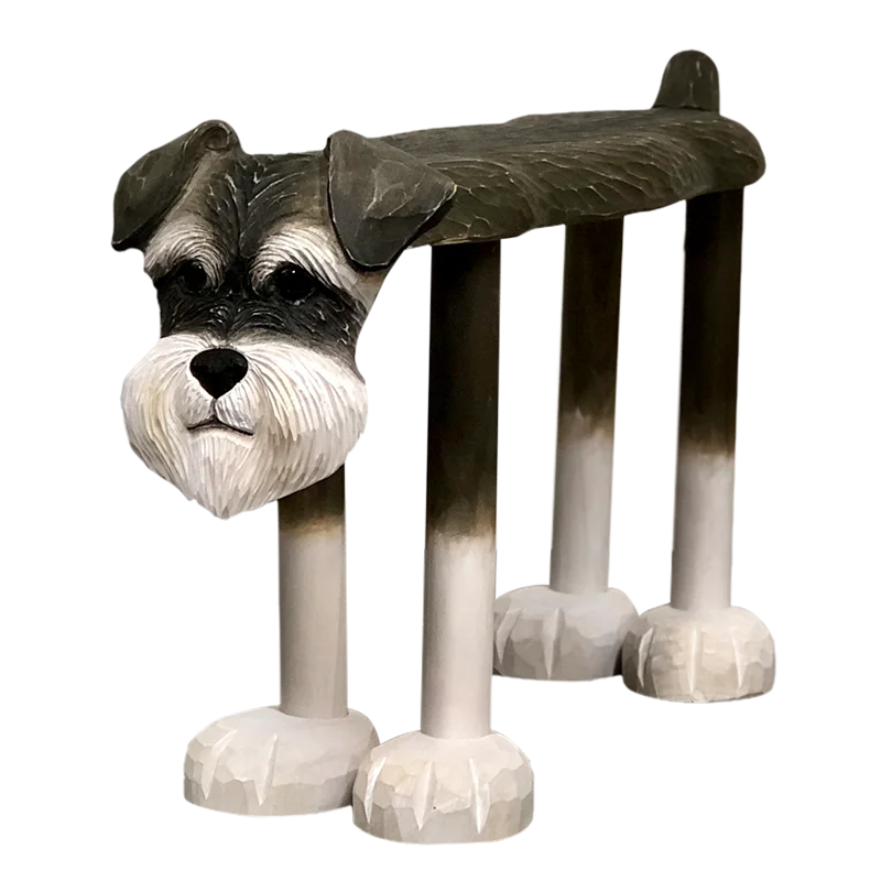 

Solid wood hand-carved medium Schnauzer coffee table stool children's stool short stool small bench