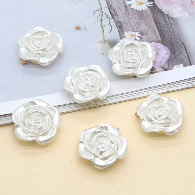 10pcs 24mm White Rose Flowers Resin Charms Sweet Elegant Earring Hair Accessories Pendant Decor DIY Jewelry Make