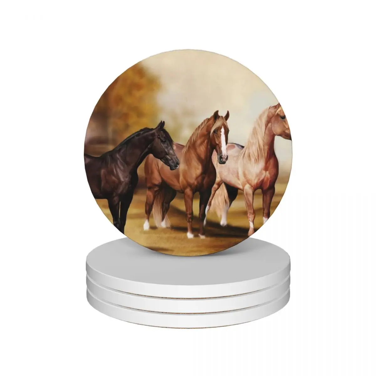 

Trío of Horses Ceramic Coasters (Set of 4) for drinks set tile coffee cup stand Coasters