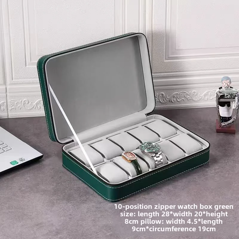 Green Grey Black Men Women 10/12 Slots Portable Leather Watch Box Organizer Jewelry Storage Boxes Zipper Easy Carry Travel Case