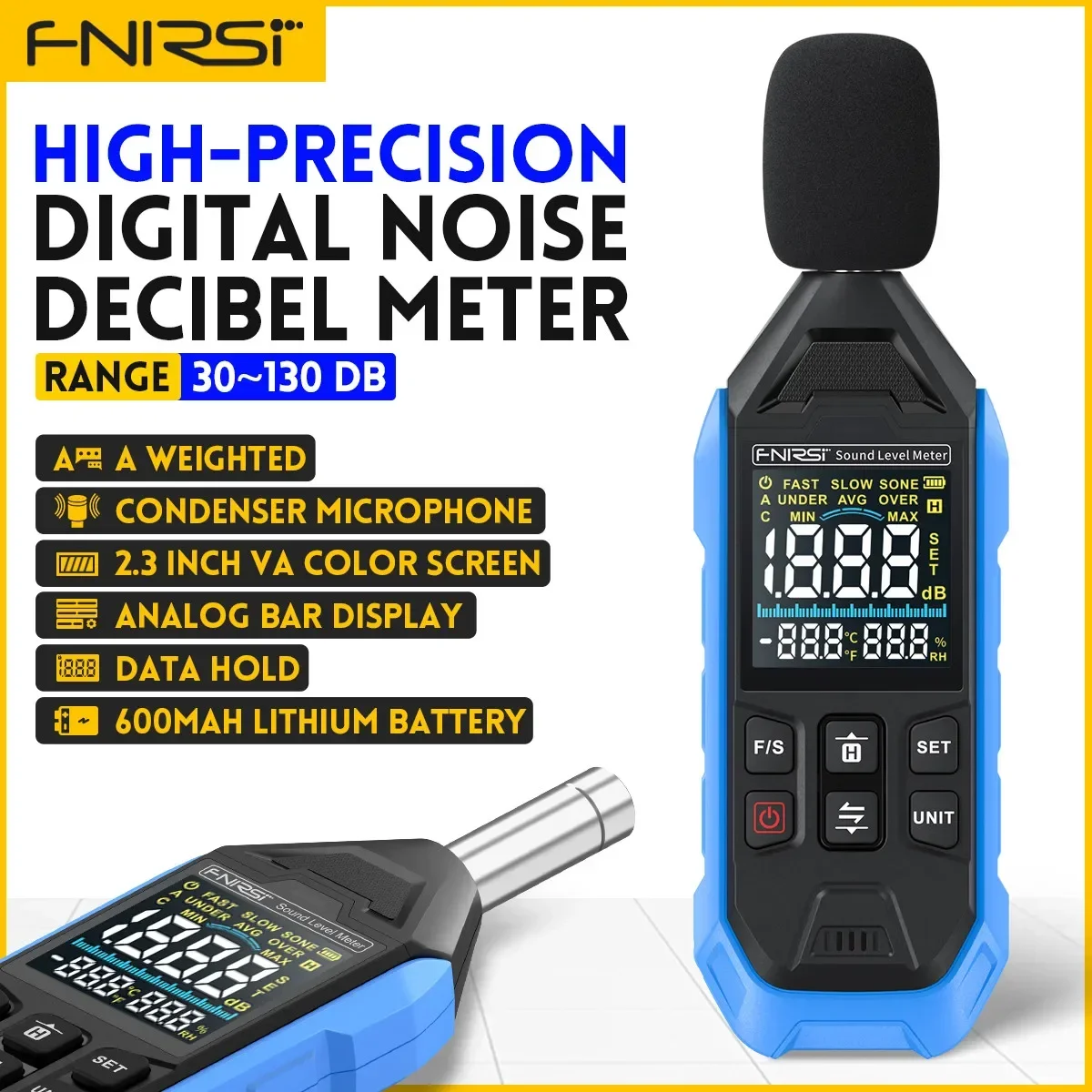 FNIRSI NEW FDM01 Digital Handheld Noise Measuring Instrument 30 - 130dB - Sound Level and Audio Measuring Device