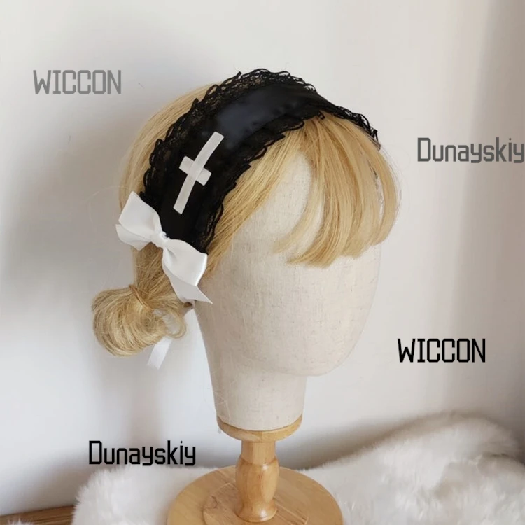 عصابة رأس لوليتا KC القوطية - قطعة شعر من الدانتيل للخادمة/الهالوين التنكرية/عيد الميلاد/أوكتوبرفيست/عيد الفصح