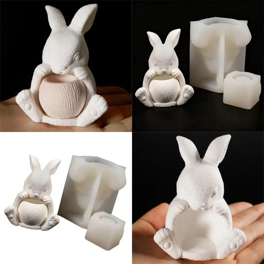 91AF Sitting Rabbit Silicone Craft Mold For DIY Resin Jewelry Organiser Flower Plant Pots Making Home Decoration Projects