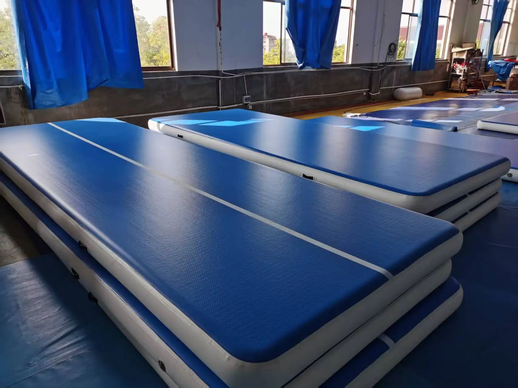Blue Brushed  Air Track Inflatable Tumbling Mat – Gymnastics/Cheer/Home Training  Drop-Stitch PVC  10/20 Cm Thick Multi-Size
