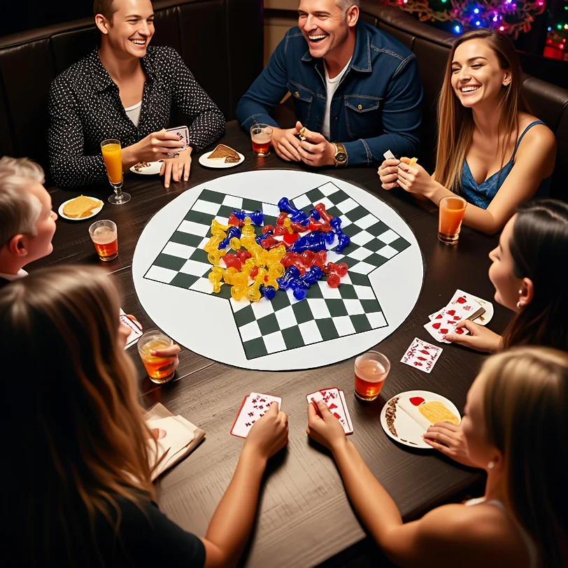 

3-Player Chess Set with Transparent Pieces, Featuring Three-color Transparent High-end Pieces and a Large, Thick Rubber Board