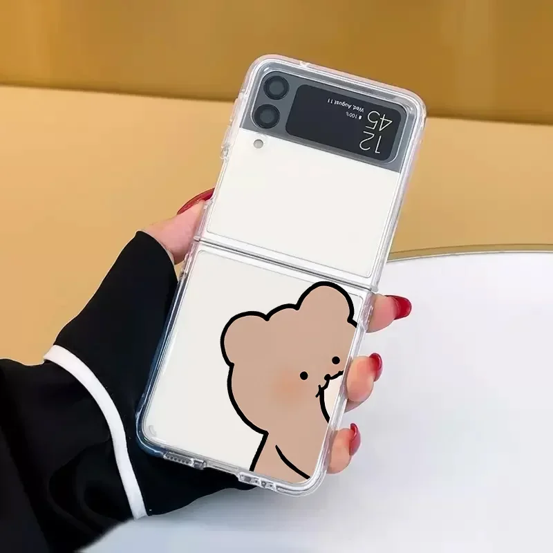 Cute Bear Bunny Clear coppia accoppiata custodia per telefono per Samsung Galaxy Z Flip 5 ZFlip6 Cover trasparente per Samsung ZFlip 4 3 fundas