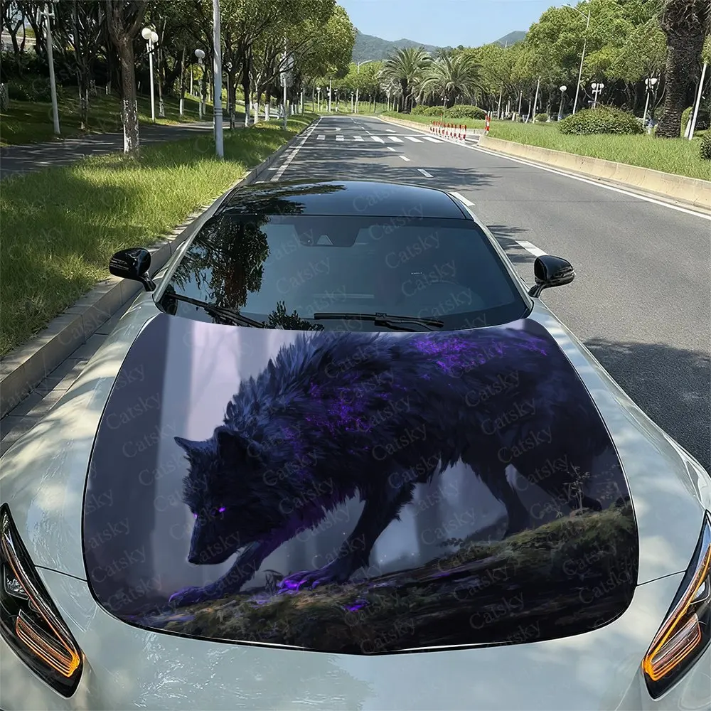 

Packaging For A Car Cover Purple Magic Wolf Design Made From High-Quality Vinyl Decals