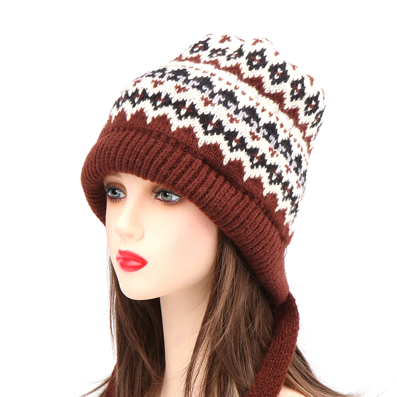 Women Winter Warm Knitted Hat Polyester Hat Versatile Knitted Hat Diagonal Cross Bag Ear Protection Pullover Bonnet