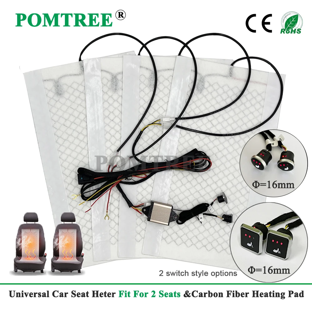 

Universal Built-in Car Seat Heater Kit Fit 2 Seats 12V 25W Carbon Fiber Heating Pad Max 65 ℃ ﻿3-Level Dual Control Switch System