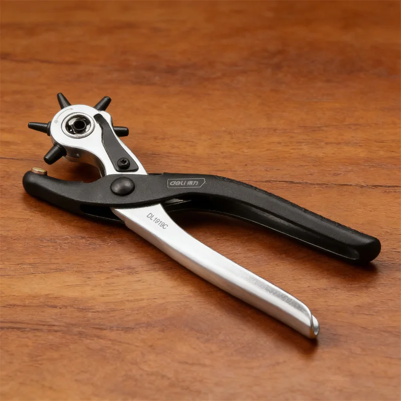 9-Inch Round Hole Punch Pliers 6 Interchangeable Sizes 2-4.5mm Alloy Punch Head for Belts Leather Bags Hard Cards Piercing