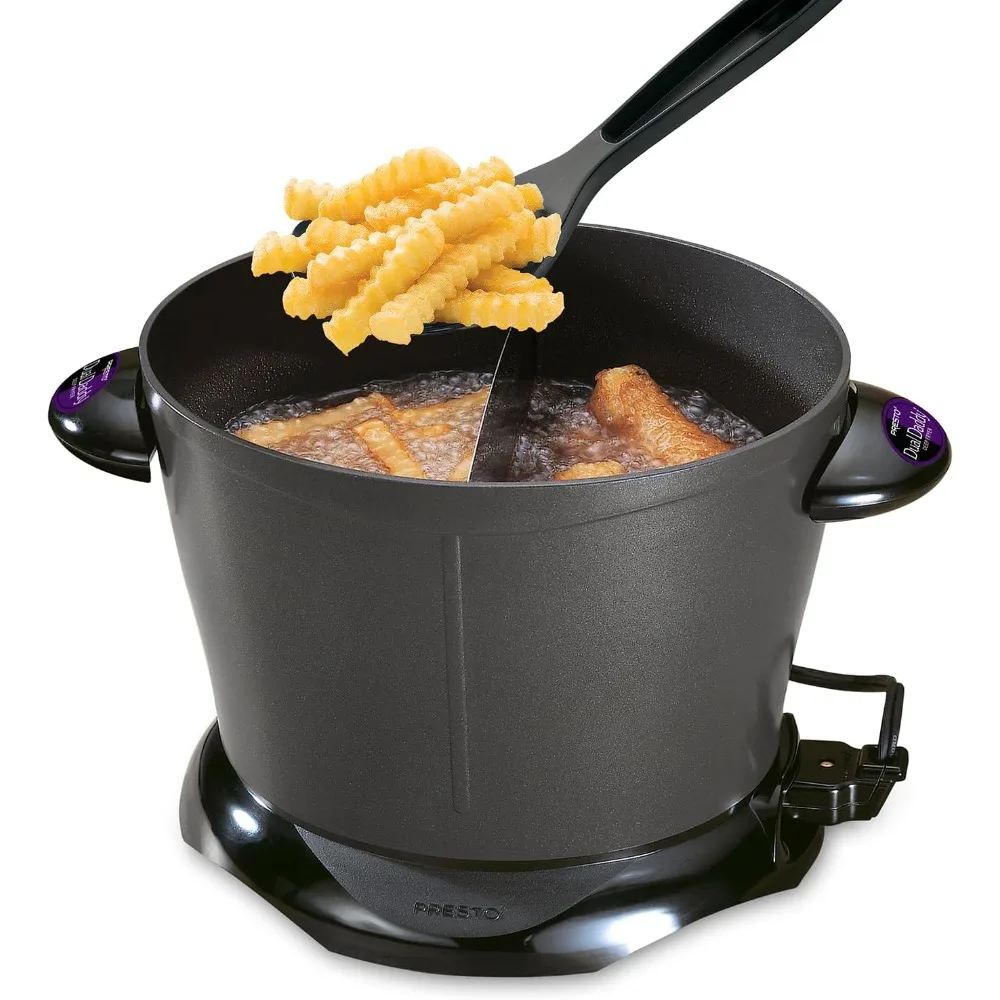 Electric Deep Fryer,Black,Heavy-duty cast aluminum with nonstick finish; sturdy,stay-cool handles,magnetic safety cord