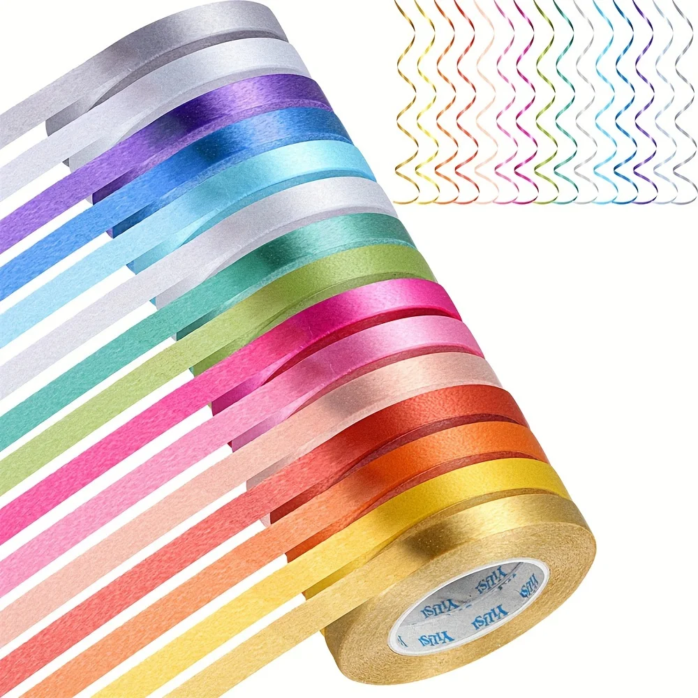 15pcs Curling Ribbon Metallic Balloon String Roll Assorted Colors Wrapping Ribbons for Crafts Bows Decoration 11 Yards Per Roll