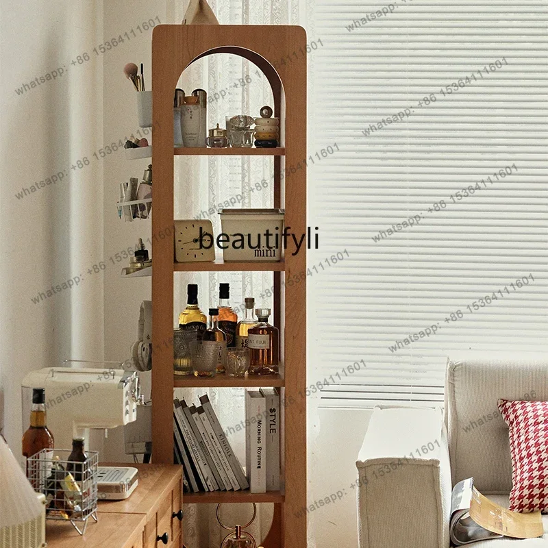 Nordic solid wood rotating full-length mirror living room cherry wood floor display storage rack
