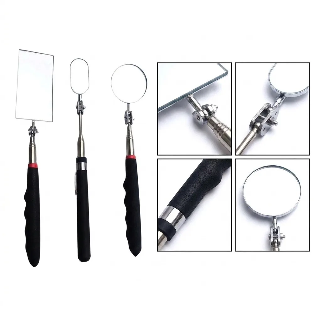 3-Piece Adjustable Inspection Mirror Set With 360° Rotating Head, Telescopic Stainless Steel Hand Tools For Auto Repair Vehicle