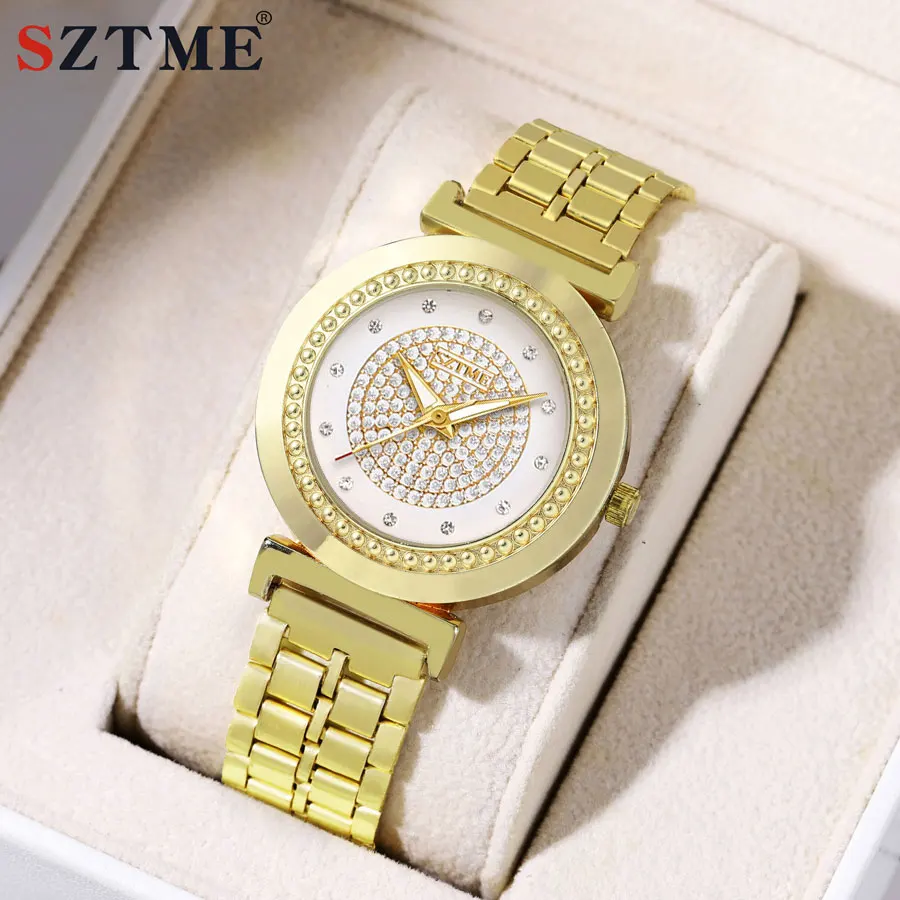 

Fashionable and luxurious women's steel strap watch with starry sky and diamond inlay, simple and casual women's steel strap qua