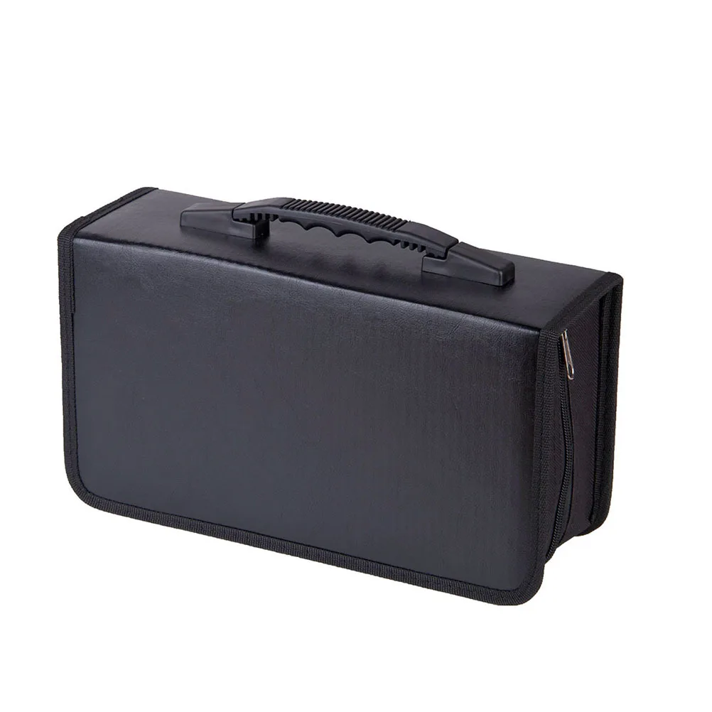 

128Pcs Cd Box Sturdy Cd Storage Case Waterproof Exterior Secure Zipper Closure Comfortable Handle for Daily Use Black