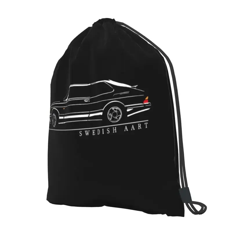 Saab 900 Turbo Fans Swedish Aart Drawstring Backpack Fashion Foldable Shopping Bag Outdoor Running Sports Bag