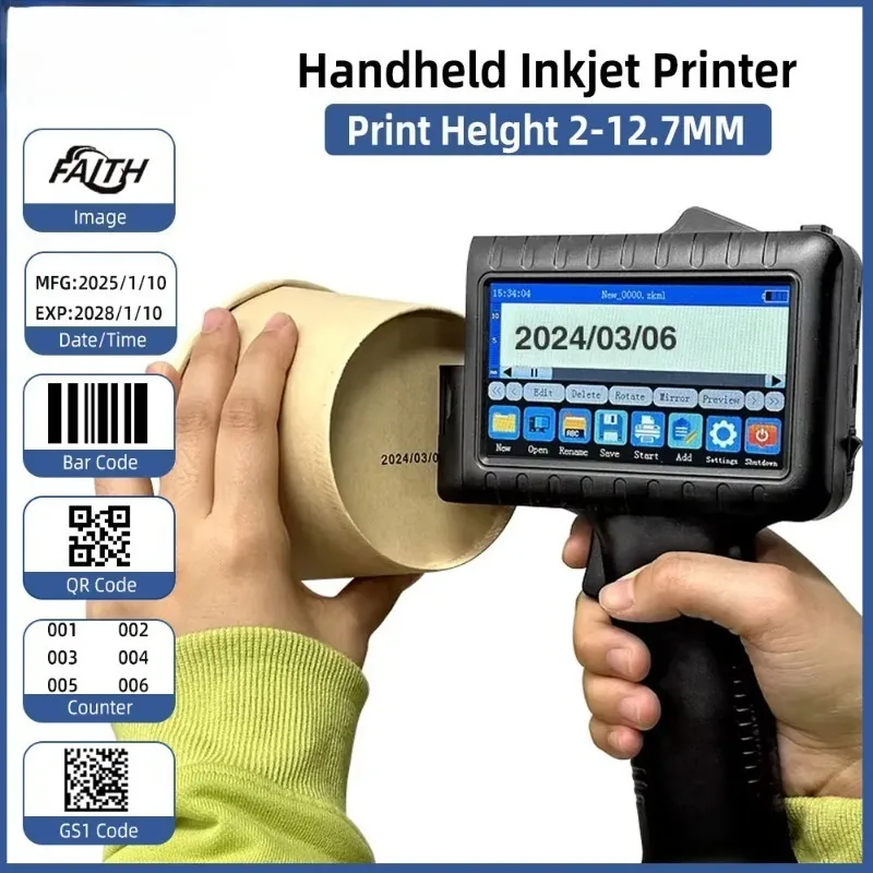 Portable Handheld Inkjet Printer 12.7mm Text QR Barcode Batch Number Logo Image Date Printing Machine for On-the-Go Labeling