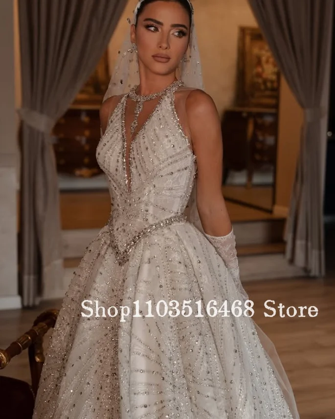 Custom Gorgeous V-Neck Wedding Dress Luxurious Gemstone Beaded Bridal Gown Formal Evening Gown Dreamy Exquisite Engagement Dress