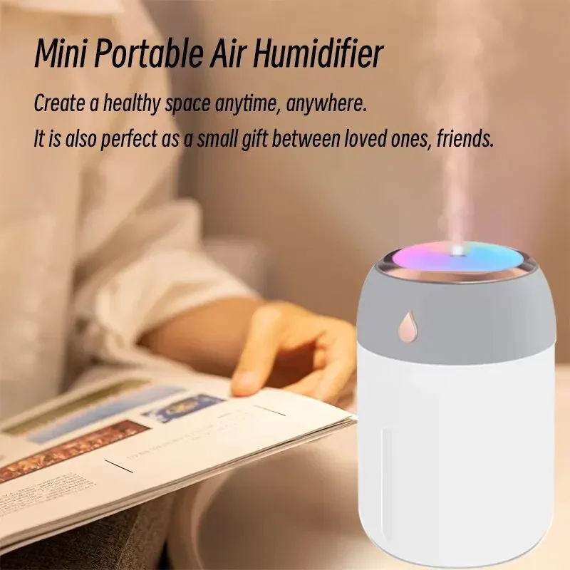 Mini USB Portable Air Humidifier, Aroma Diffuser, LED Cool Light, Mist for Room, Home, Car, Plant Purifier, 330ml 