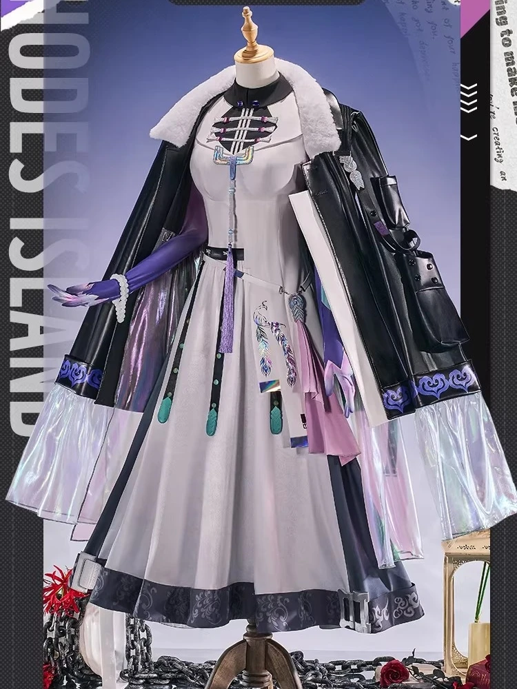 

Game Arknights Jun Cosplay Costume Anime Women Leather Coat Skirt Uniform Halloween Comic-con Party Suit Role Play Clothing