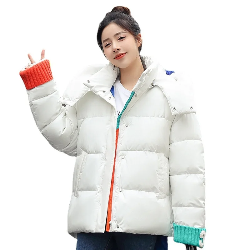 

Color Contrasting Letters Knitted Cuffs Stitched Bread Fluffy Cotton Clothes Women's Winter Foreign Trade New Parkas