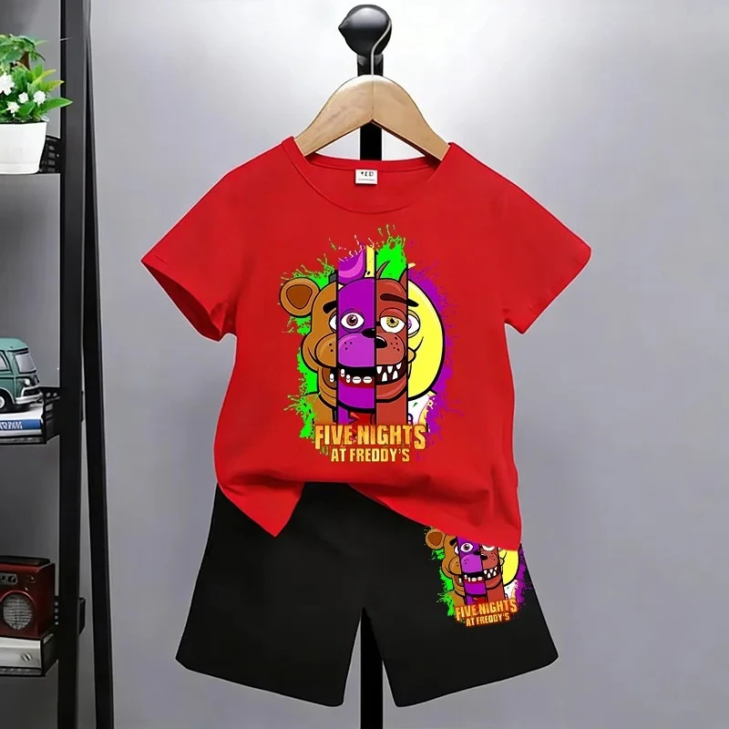 Summer Tshirt Kids Five Nights T-shirt Set Boys' Clothing At Freddys Short Sleeve 3-12 Girls Cartoon Animal Print