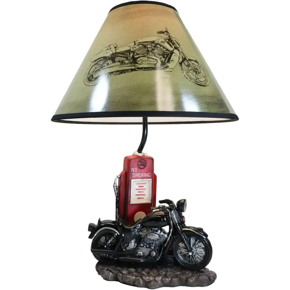 Vintage Retro Black Motorcycle Gas Pump Desk Lamp with Shade, 19 Tall, Route 66 Themed Home Decor Lighting view 2