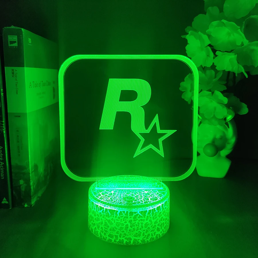 Grand Theft Auto V Game LOGO Rockstar 3D LED Neon Night Light Bedroom Bedside Decoration Birthday Gift for Friend Fans Lava Lamp