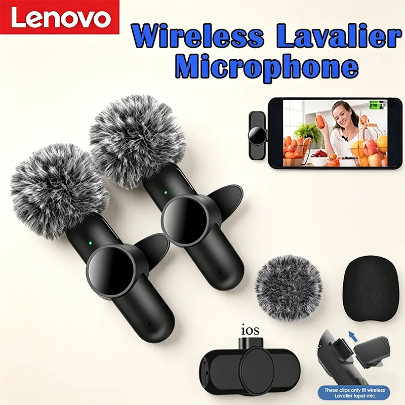 Micrófono Lavalier Inalámbrico Portátil Lenovo 2026 para Transmisión en Vivo, Videojuegos, Grabación de Audio y Video, Compatible con iOS y Android
