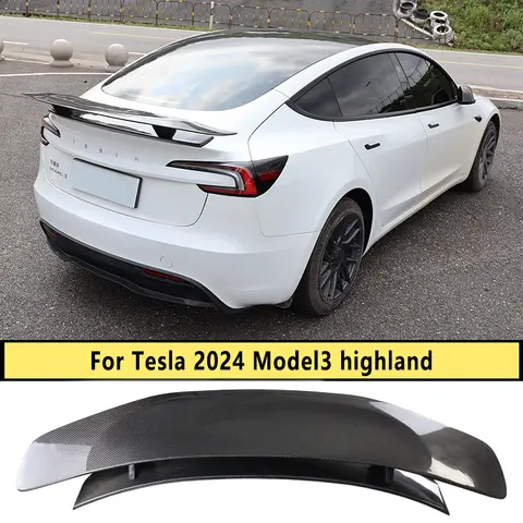 For 2024 Tesla Model 3 highland True Carbon fiber GT tail Sports Spoiler Wing Car Tailgate Trim Decklid Lip Body Kit Accessories