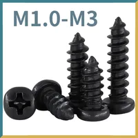 50/ 100/ 200/ 500pcs Black Carbon Steel Small Phillips Flat Cross Round Head Self-tapping Screw M1 M1.2 M1.4 M1.7 M2 M2.6 M3.5