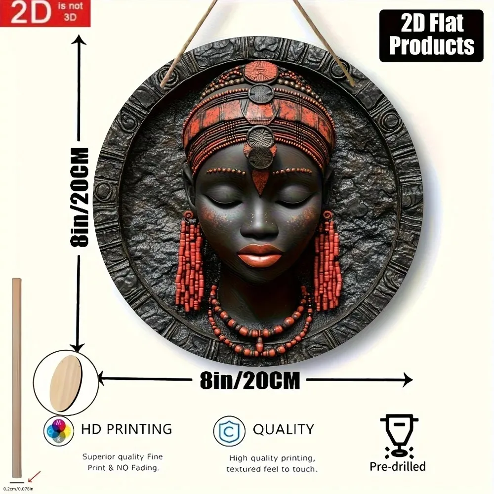 African Wall Mask 2D 8x8 Inch Wooden Home Decor Traditional Handcrafted Office Wall Art Hanging Sign