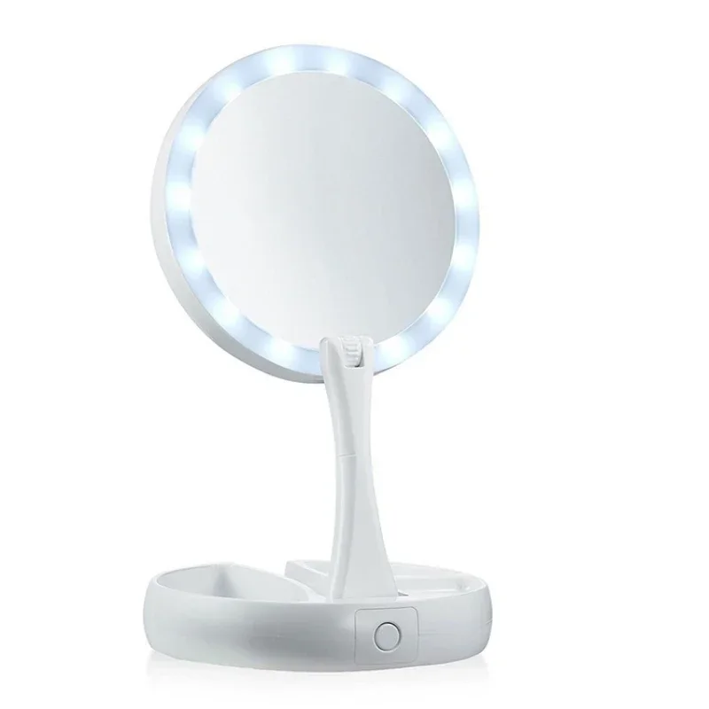 Table LED Mirror With 10x Magnification Led Foldable Light For Makeup Ready For Delivery, Light Mirror Makeup Compact Mirror