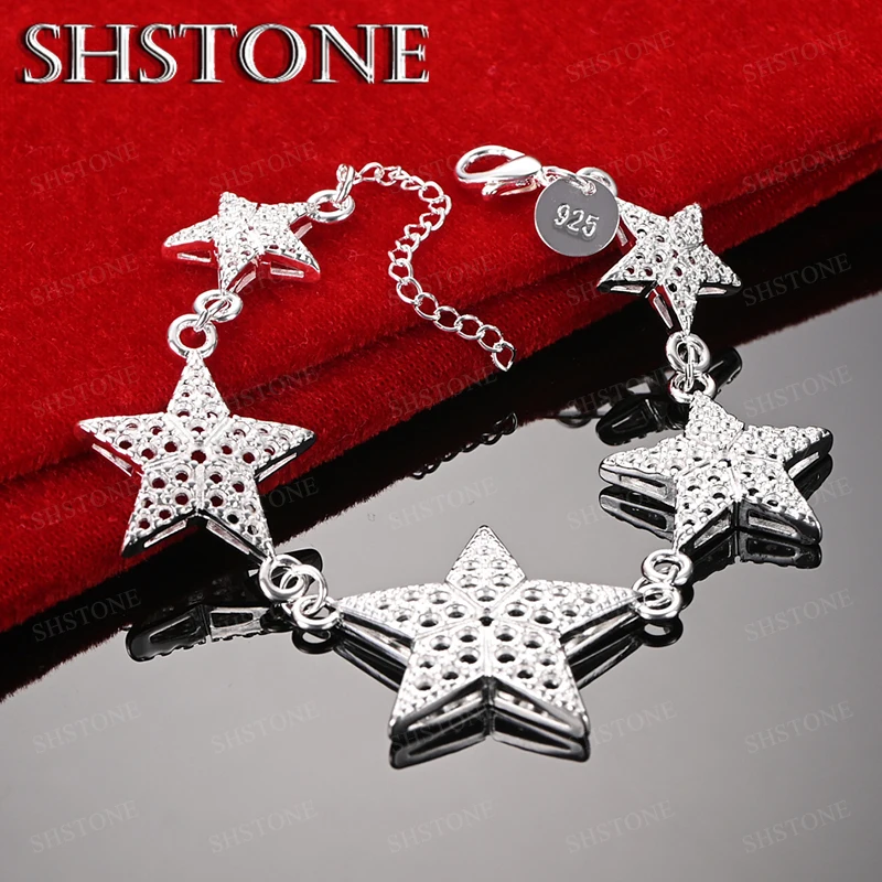 Cute Hollow Star Hand Chain 925 Sterling Silver Bracelet Exquisite Valentine's Jewelry Birthday Wedding Party Gifts Accessories