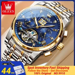 OLEVS-Reloj de pulsera de acero inoxidable para hombre, accesorio masculino resistente al agua con mecanismo automático, complemento mecánico de marca de lujo con diseño Original, 9910