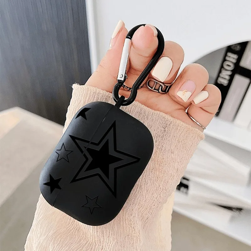 Black Stars Suitable for Airpods1/2/3/4/Pro2 Earphone Protective Case New Wireless Earphone Case with Key Chain Boys and Girls