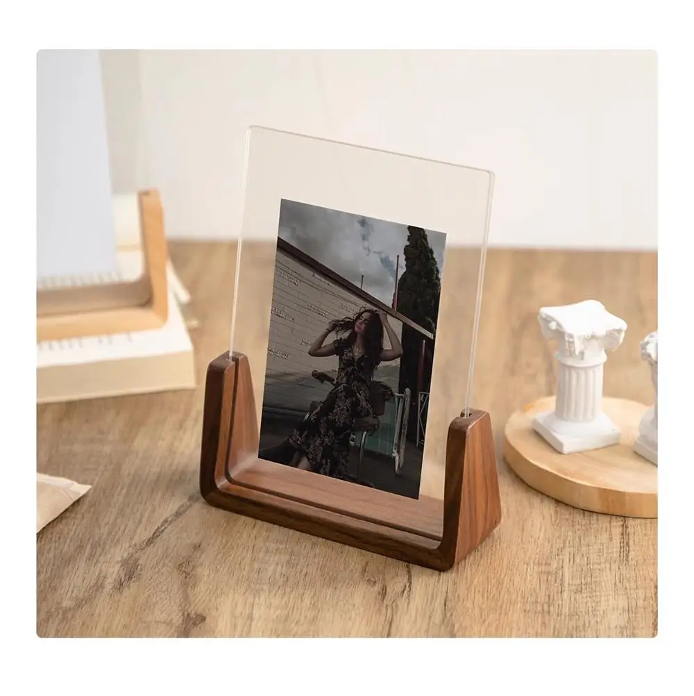 Minimalist U-Shape Photo Frame Stand Wood Acrylic Creative DIY Tabletop Display for Pictures Love Notes, Postcards, Certificates