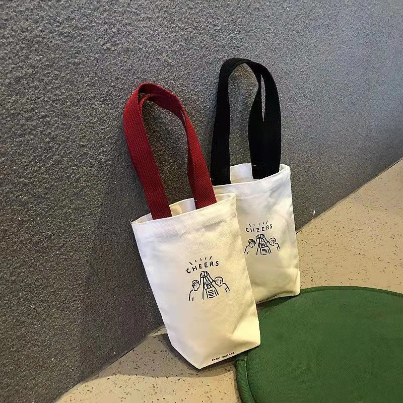 Portable Tote Bag Shopping Bag Water Cup Bottle Holder Coffee Milk Tea Canvas Bag Eco Mini Storage Umbrella Handbag Red Wine Bag