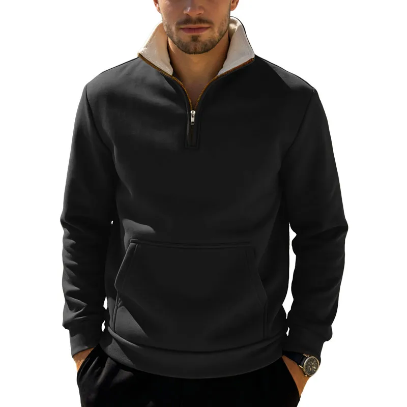 Men Stand Collar Pullover Sweatshirts Solid Loose Half Zipper Pull On Heavyweight Sweatshirt Male Casual Streetwear Trend Hoodie