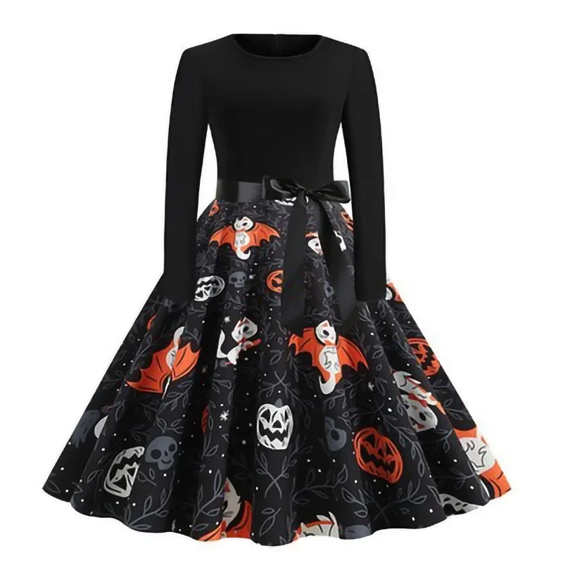 Halloween Cosplay Costume Props Fancy Pumpkin Womens Dress Long Sleeve Princess Dress Festival Dress Up Party Vintage Robe