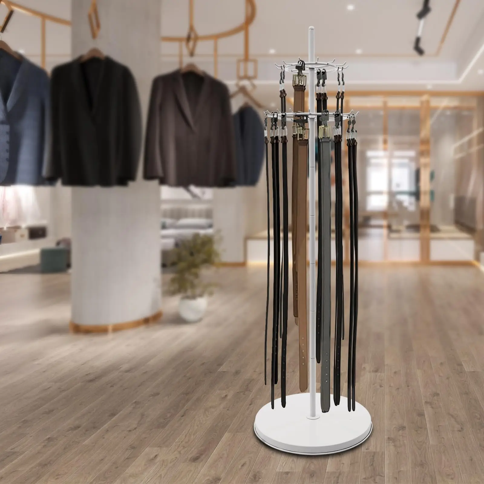 

66.1in-Floor Standing Belt Hanger Tie Rack, White Retail Display Tie Scarf Rack, Belt Display Stand Men Closet Display Stand Org