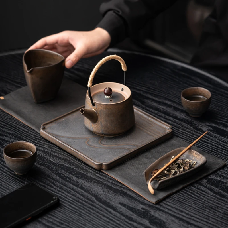 Rust Vintage Glaze Ceramic Kung Fu Tea Set Home Living Room Office Meeting Japanese and Korean Style Set Teapot Tea Cup Tea Tray