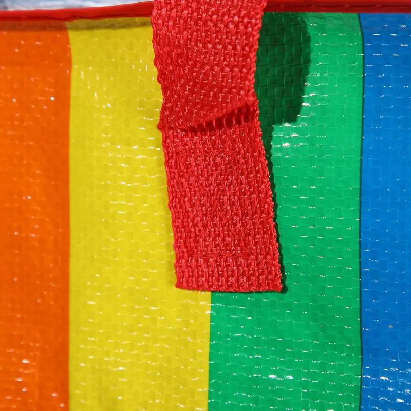 Rainbow Stripe PP Woven Large Capacity Storage Bag Heavy Duty Foldable Reusable Tote Handbag for Daily Commute Shopping