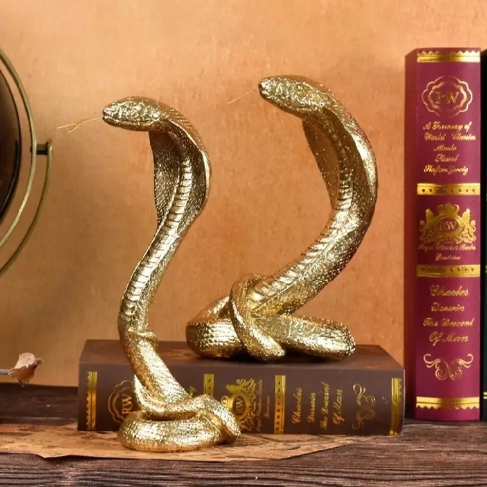 

Durable Cartoon Lucky Snake Statue Resin Crafts Handmade Cobra Figurine Funny Simulation Animal Sculpture Indoor Cabinet