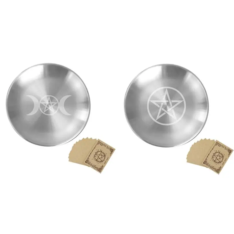 

AEF5-декоративный металлический поднос для хранения с узором пентаграммы и луны, подходящий для украшений Таро и ритуальных украшений